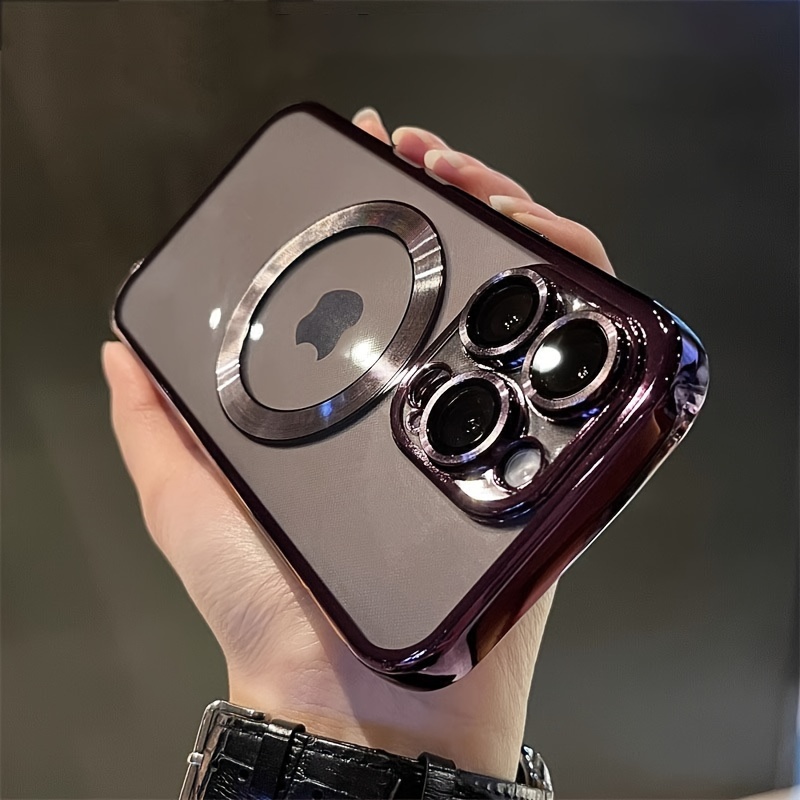 Phone Case - Transparent Phone Case With Luxury Electroplating And Magnetic Wireless Charging, Suitable For Iphone 11 Through 17 Pro , Featuring A Shockproof And Includes Film