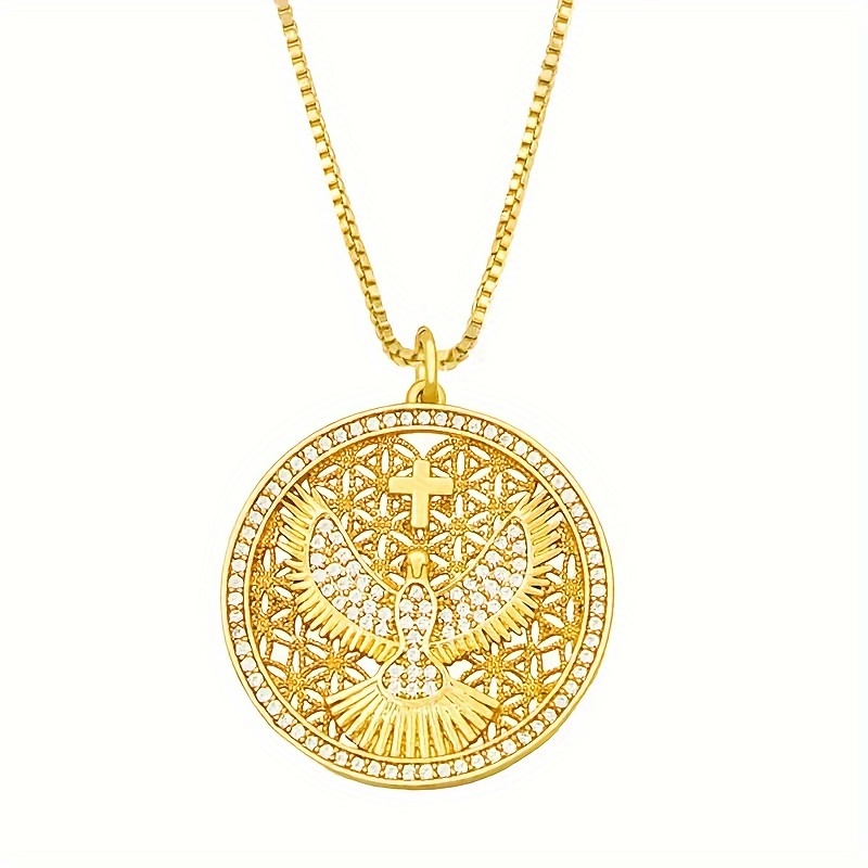 Image of Fashionable Exquisite Synthetic Zirconia Hollow Pendant Peace Cross Necklace For Women Amulet Jewelry Gift