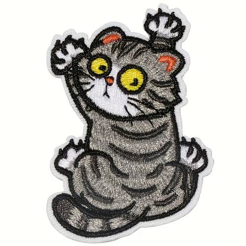 1 adet gri kedi nakışlı ütüleme/dikilebilen - siyah patiler, kahverengi çizgili ve sarı gözler i̇çeren feline face deseni ceket, çanta, şapka, dokuma el sanatları i̇çin mükemmel diy dikiş & ütü projeleri için bir sebep, nakışlı ,ütüyle yapışan noel yamalı,i̇şlemeli yamalar,yamalar,ceketler için yamalar,ütüyle yapışan nakış yamaları,ütüyle yapışan nakışlı yamalar,ütüyle yapışan yamalar,kıyafetler i̇çin ,dikilebilir nakış yamaları