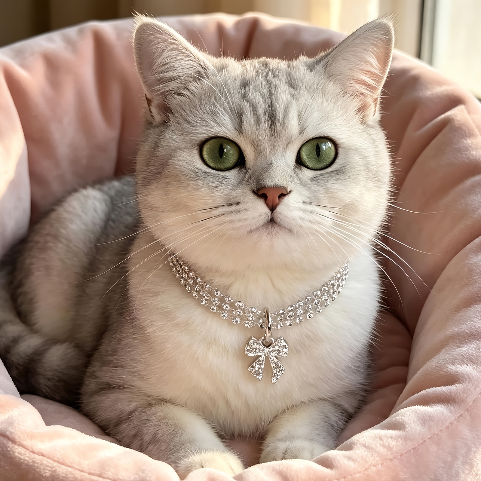 Rhinestone Bow Pet Collar with Adjustable Length