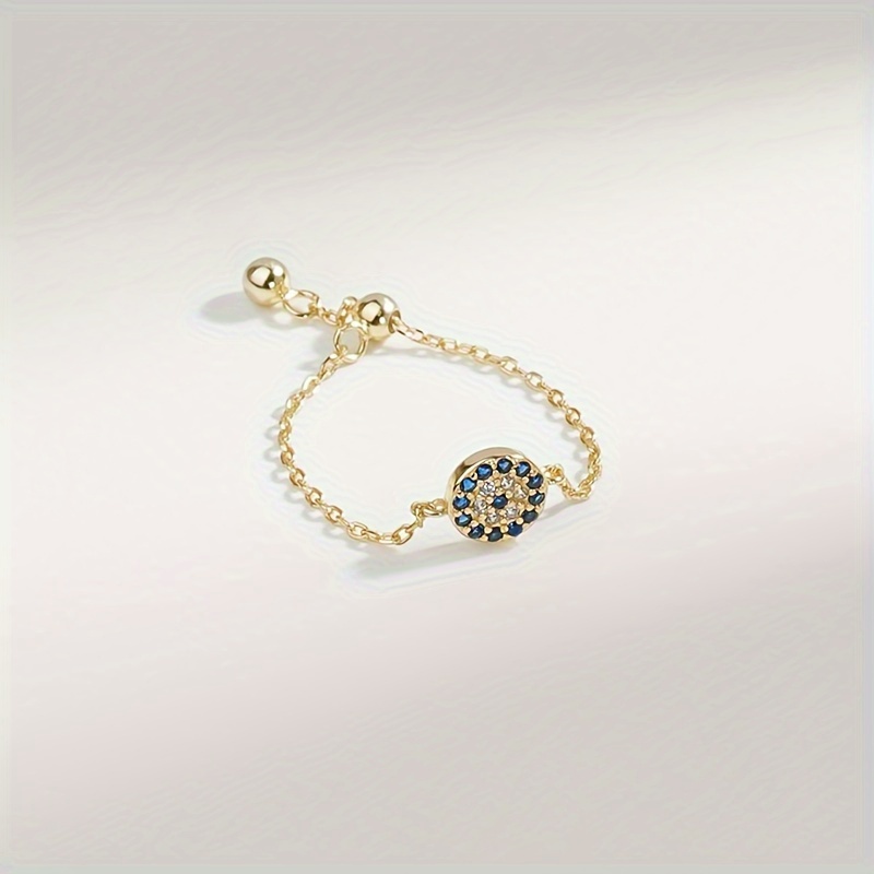 925 Silver Round Blue Eye Chain Ring Female Adjustable Classic Fashion Creative Niche Versatile Commuting Style