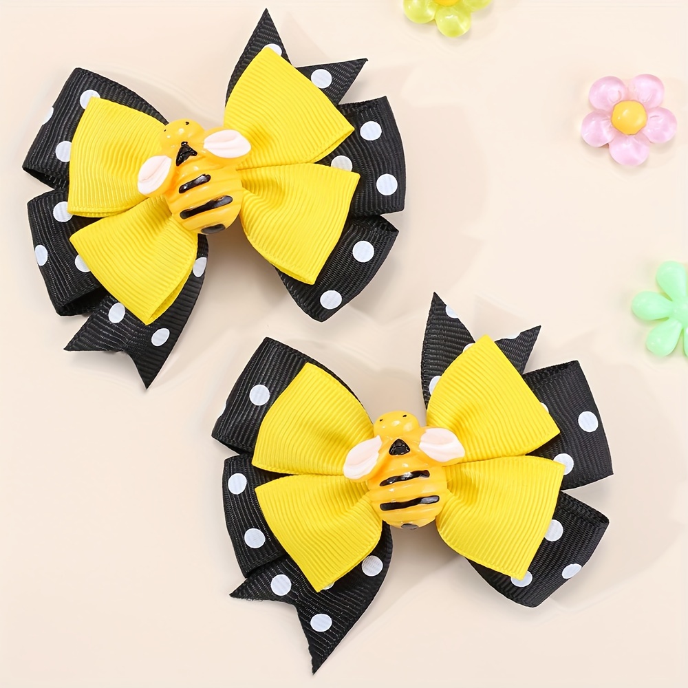 

2pcs Bees Bow Hair Clips For Girls, Ribbon Bow Hair Clips, Non Slip Hair Accessories For Festival