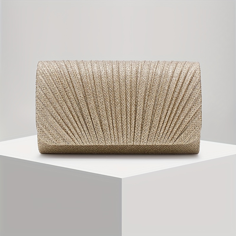 TEMU New Women's Pleated Shiny Evening Clutch, High-end Handbag, Evening Wear Bag, Gown Clutch, Wedding Bag For