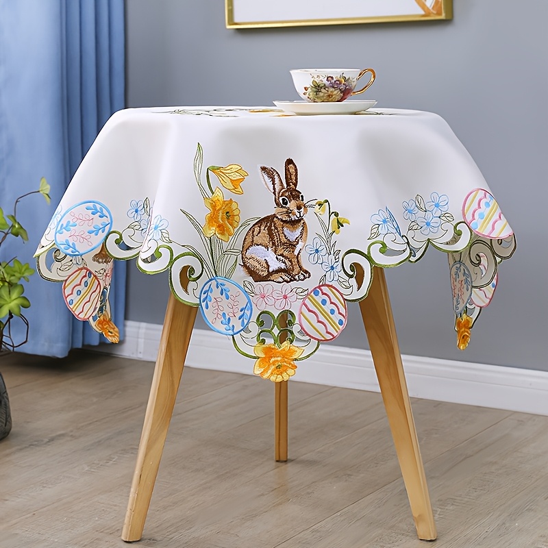 1pc, Polyester Embroidered Easter Bunny Egg Table Runner, Exquisite Hand Hollowing , Table Decoration, Used For Easter Parties And Spring Parties, Is For Home Decoration Lovers.