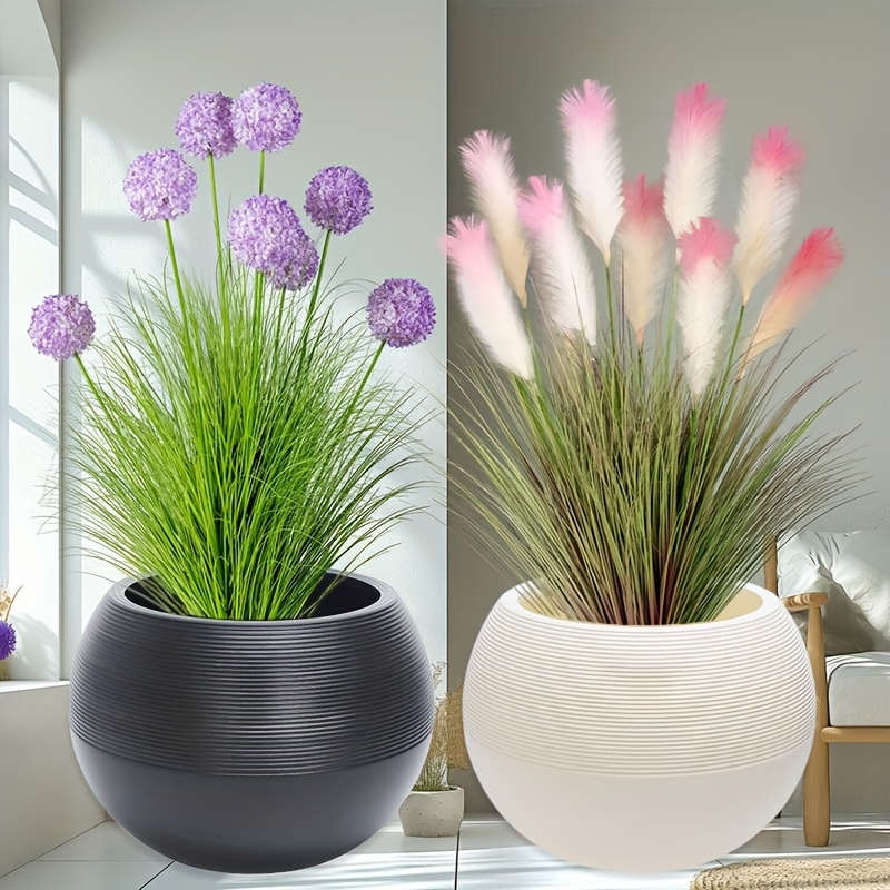 Extra Large Artificial Rock Spherical Plant Plastic Pots, Durable Threaded and Tree Pattern Combination, Suitable for Faux Plants, Flowers, and Easy-to-Care Greenery, Indoor/Outdoor Use, Ideal for Garden, Living Room, Balcony, Courtyard, Outdoor Ent