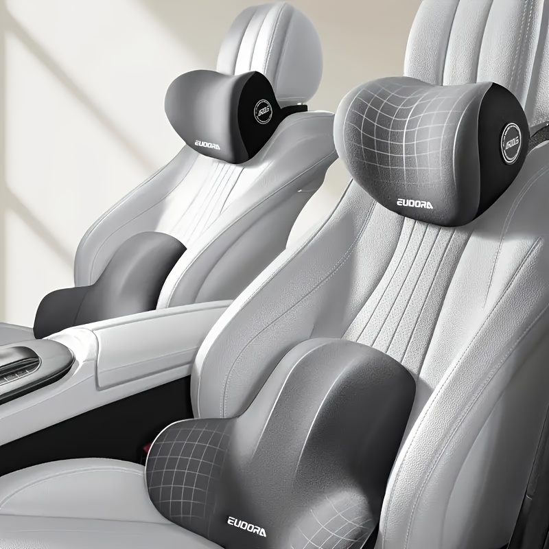 Car Headrest & Lumbar Support Set [1 Neck Pillow + 1 Lumbar Cushion] | Breathable Memory Foam for All Seasons | Ergonomic Neck & Back Support | Anti-Sagging & High Elasticity Design | Fits Sedans, SUVs & Trucks