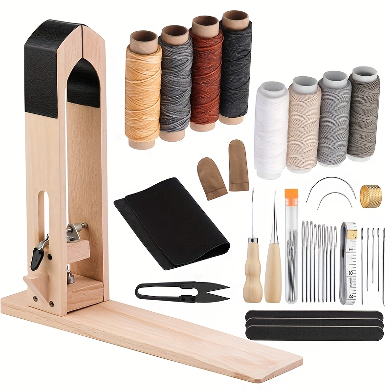 QWORK Leather Stitching Pony, Wood Table Clamp With 360° Rotation, Foldable, For Hand Stitching Belts, Bags, Wallets