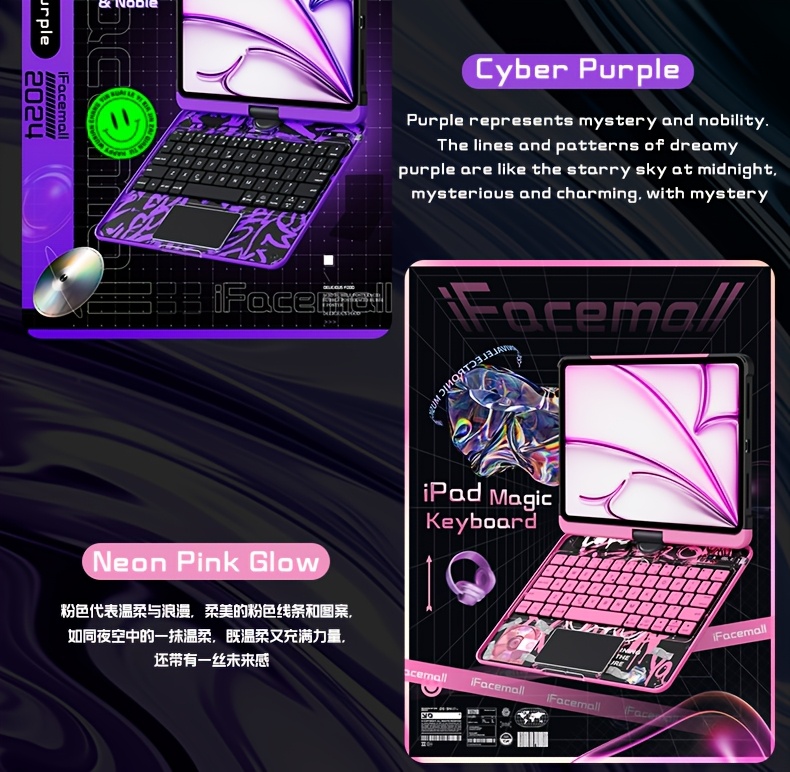 Suitable for iPad 10th Generation Protective Case with Keyboard Lazy Bracket 7-color Backlight Lifting And Rotating Pen Holder Storage Wireless Magic Keyboard Protective Case for 2022 New iPad 10th Generation 10.9 Inch/iPad Air 13 Inch M3/M4 (pink)