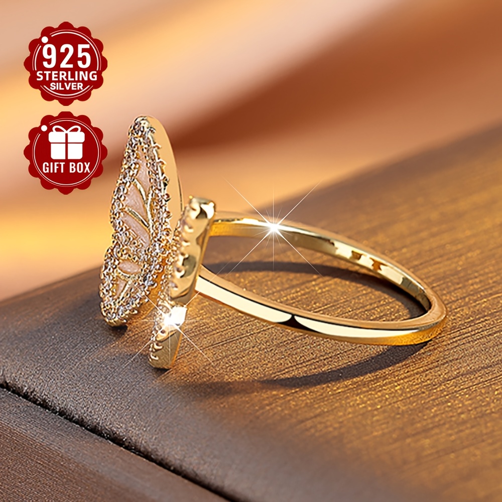 S925 Pure Silver Butterfly Ring with Synthetic Zirconia