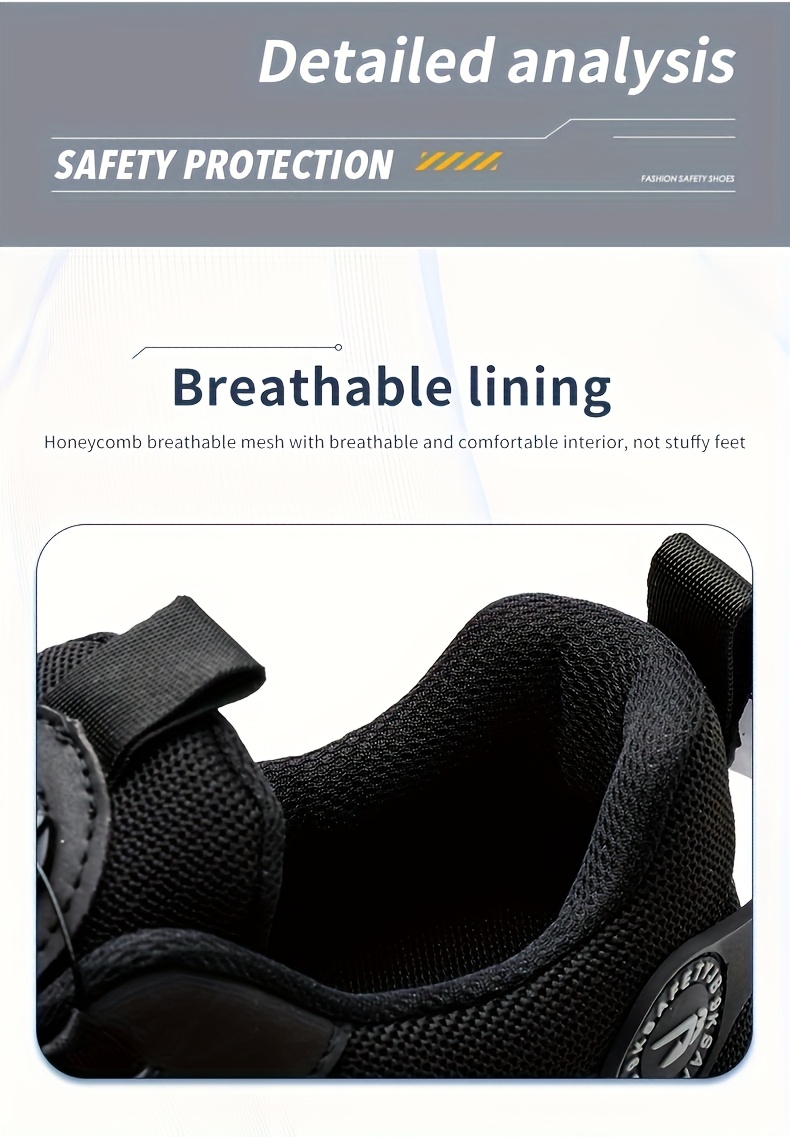 Men's Anti-Smashing Anti-Puncture Safety Work Shoes - Breathable Lace-Free Elastic Closure, Soft PU Sole with Metal Toe Cap, Retro Striped Design for Hiking, Outdoor & Daily Wear, Hiking Boots