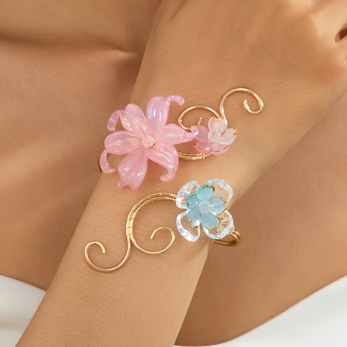 TEMU Bracelet à fleur réglable pour femme 1 couleur [KC Plated] - Élégant de fleur avec revêtement, rose/bleu/jaune, convient pour , fêtes, festivals