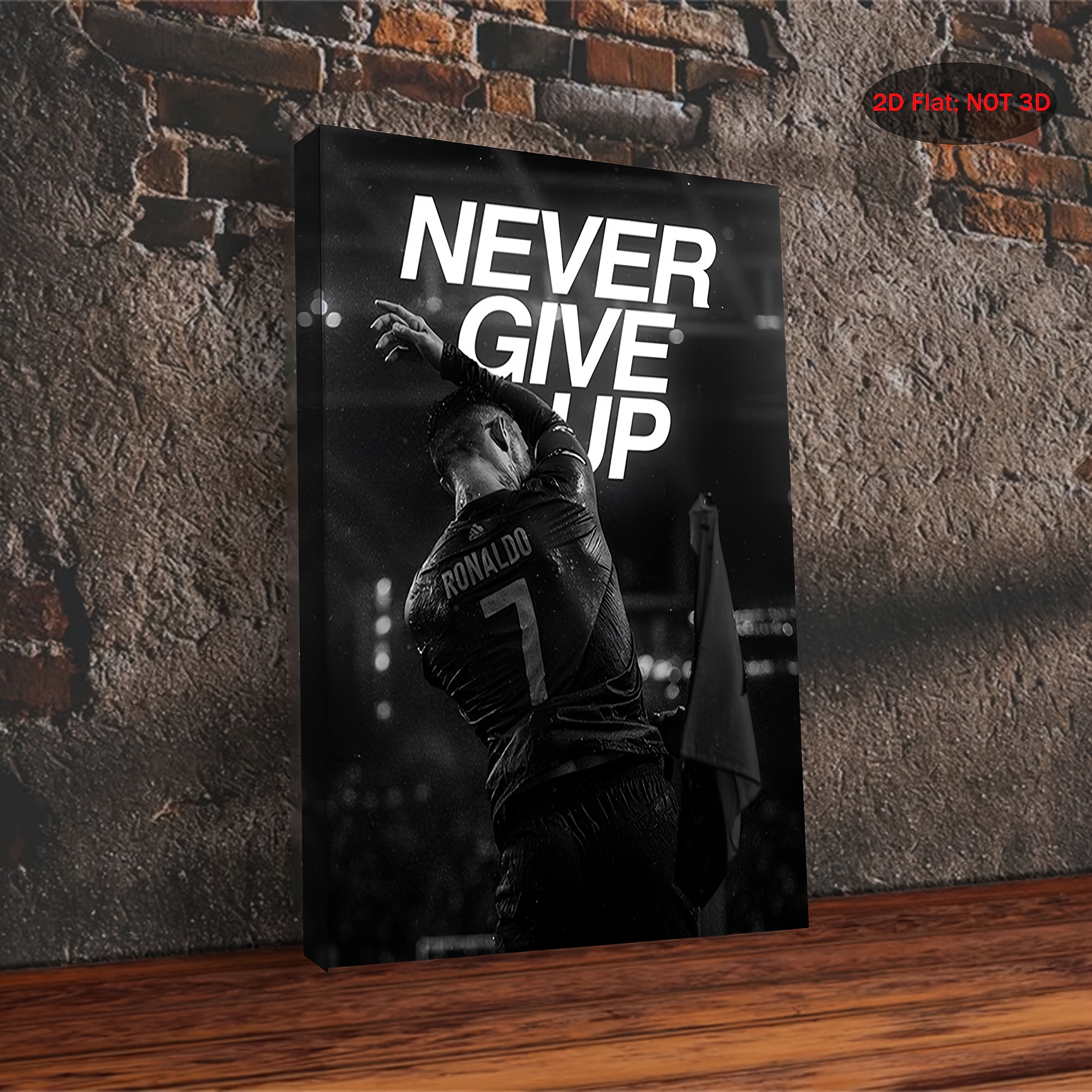 2D Flat, 1pc     Never Give Up Motivational Soccer Poster - CR7   Wood Framed Canvas Print, Inspirational Wall Art for Home Gym, Bedroom, Living Room Decor -   for Fans (29.97x39.88 cm),  , Handcrafted Print, Durable Frame, Sports Enthusiasts