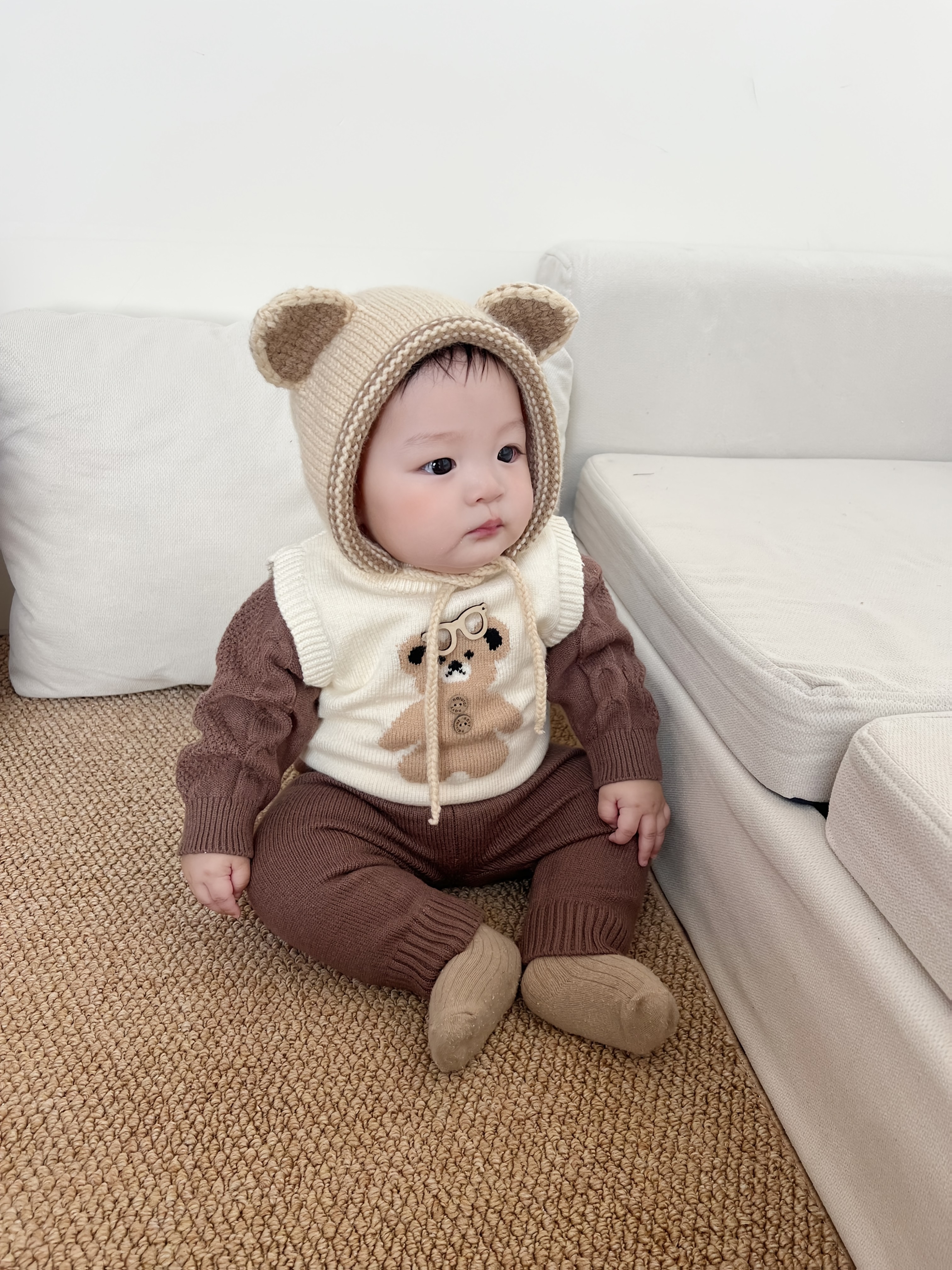 newborn baby kleding lente/herfst set: beer trui gebreide Temu