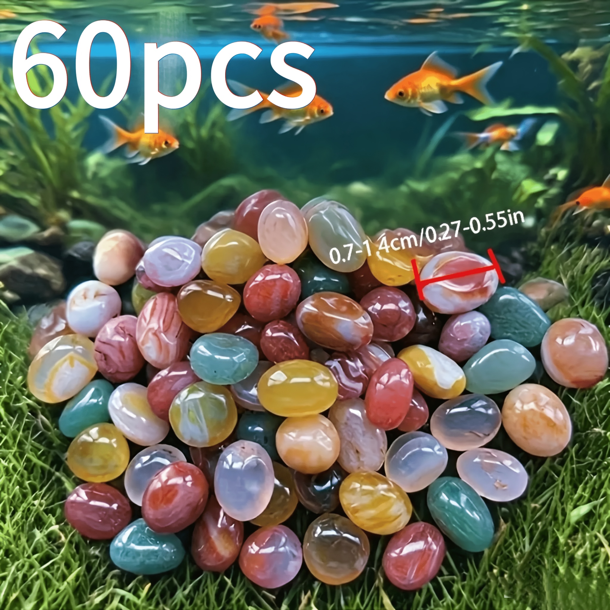 TEMU Natural Colored Agate Pebbles, 60pcs Aquarium Decoration Stones, Desktop Fish Tank Sand And Gravel, Small Ornamental Fish Tank Decor
