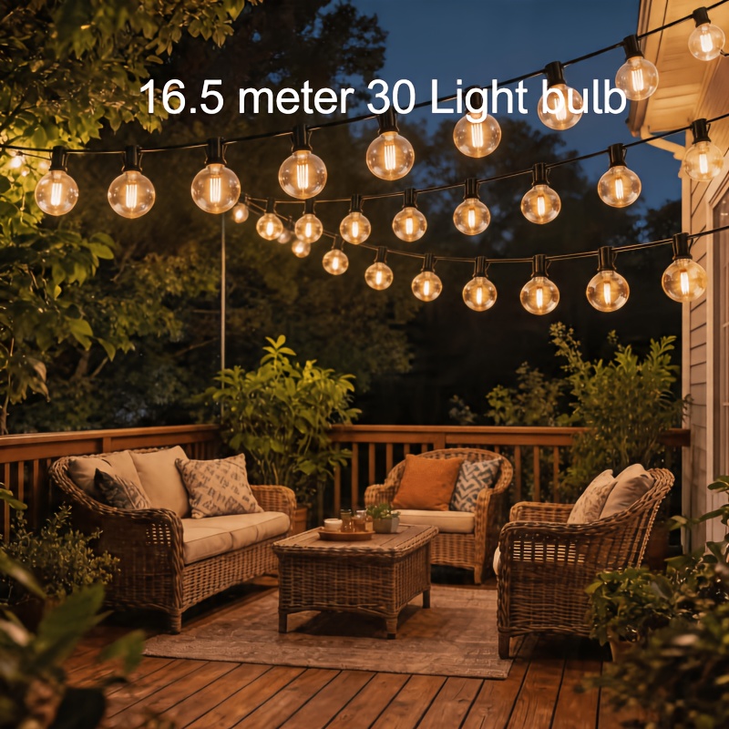 6,5 m/11,5 m/16,5 m G40 LED niz lučk za zunanjo teraso | E12, črne črte, zemeljske zabavne girlande z žarnicami, luči za zunanji vrt in poro