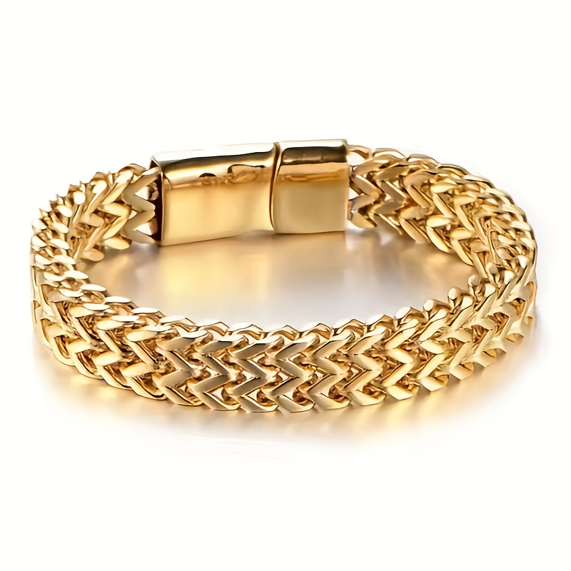 TEMU . Heren roestvrijstalen vissengraat gevlochten armband, casual magnetische december geboortesteen sieraden cadeau voor Kerstmis, Mardi Gras,