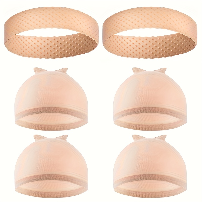 E-shop 6-teiliges -Rutsch-Perücken-Set für Damen: 2 Stirnbänder, 4 Perückenhauben. Transparente Perückenhaltebänder, rutschfest bequem, natürliche