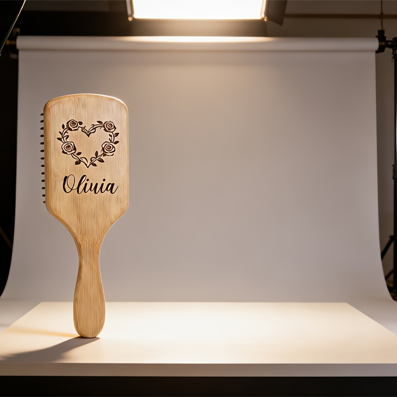 E-shop Personalisierte Bambus-Haarbürste mit individuellem, lasergraviertem Namen/Text – Kamm mit Kopfhaut-Massagekissen, geeignet für Frauen,