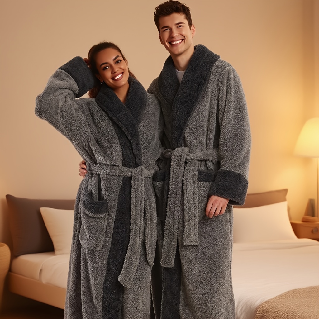 2025   Plush Bathrobe: Soft and  able, Double- , Large Collar, Warm Long Sleeves, Convenient Pockets, Adjustable Waistband, Essential for  
