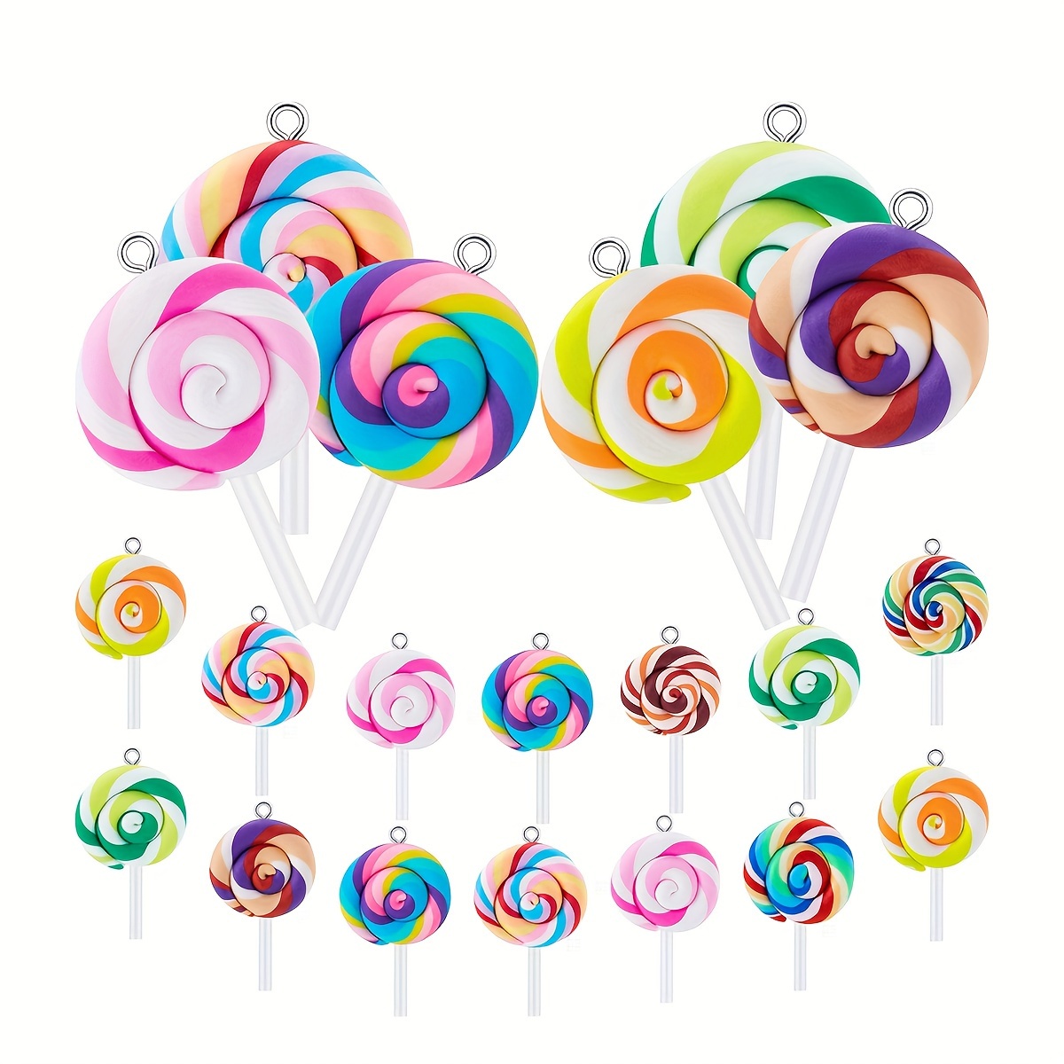 

10-pack Lollipop Pendant Charms, Polymer Clay Candy Shaped Resin Charms, Making, Key Bag Decor, Chain & Pendant Accessories For Mobile Phone Decor