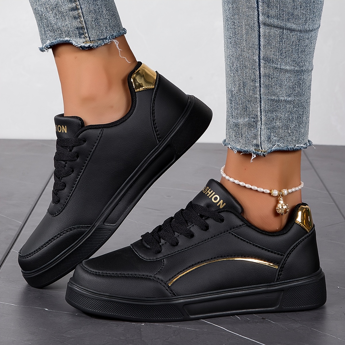 casual shoes black and gold ladies shoes