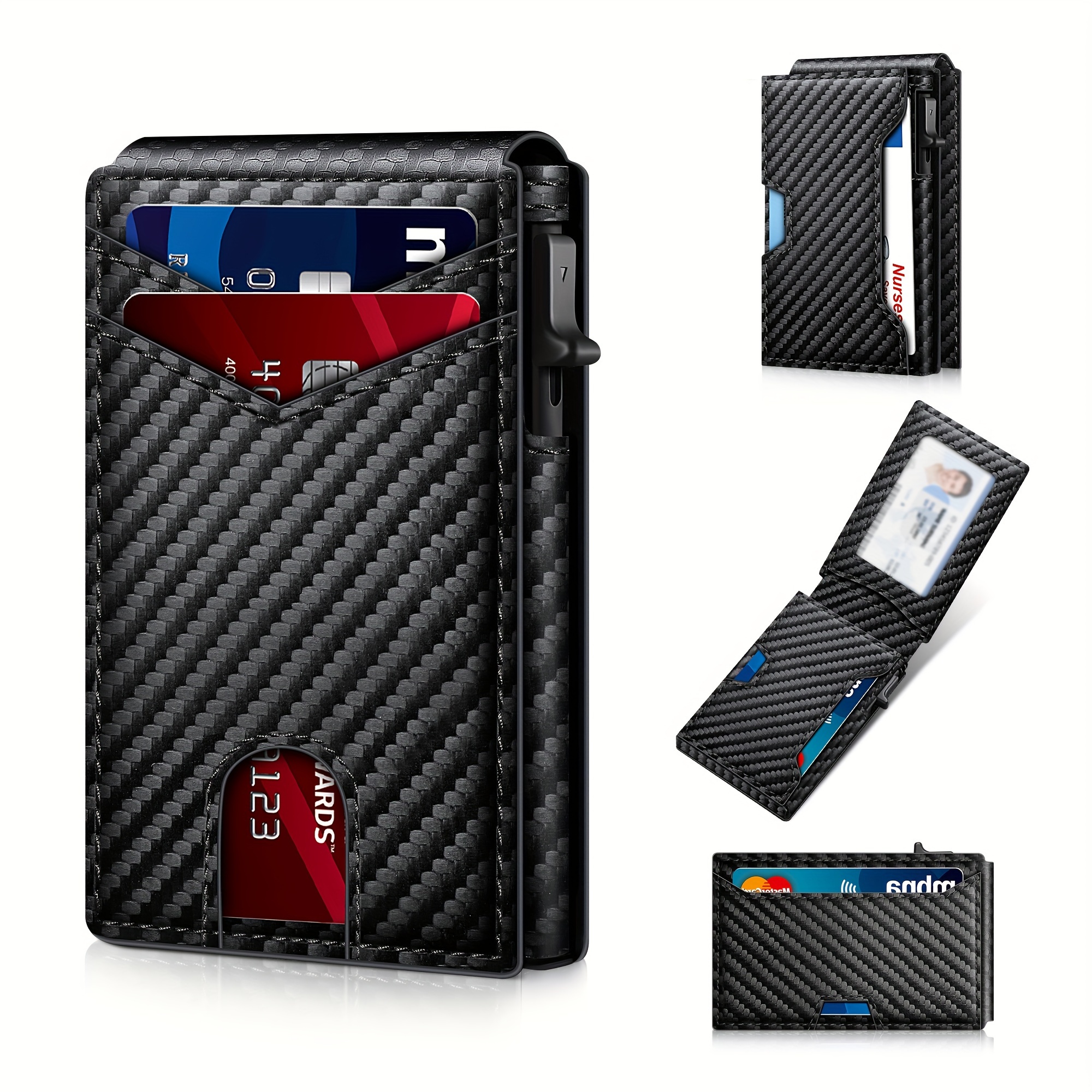 

Rfid Wallet For Men Minimalist Smart Wallet Front Pocket Wallet Credit Card Holder Pop Up Carbon Fiber Wallet Men