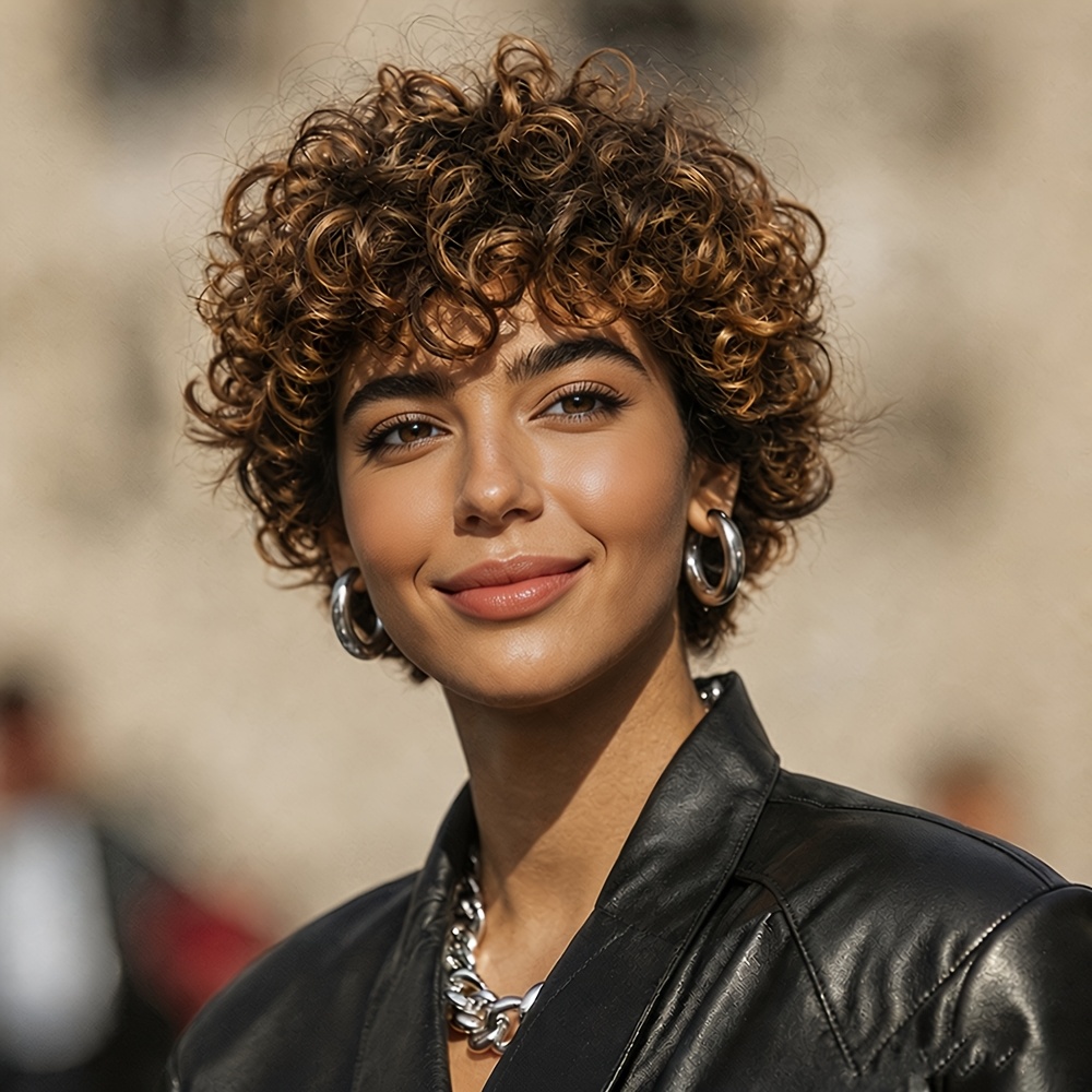 TEMU Women' Short Cut Wig Human Hair Suitable For Water Wave With 200% Density, Machine-made For Natural Look For Daily Wear, For , Hairstyle For