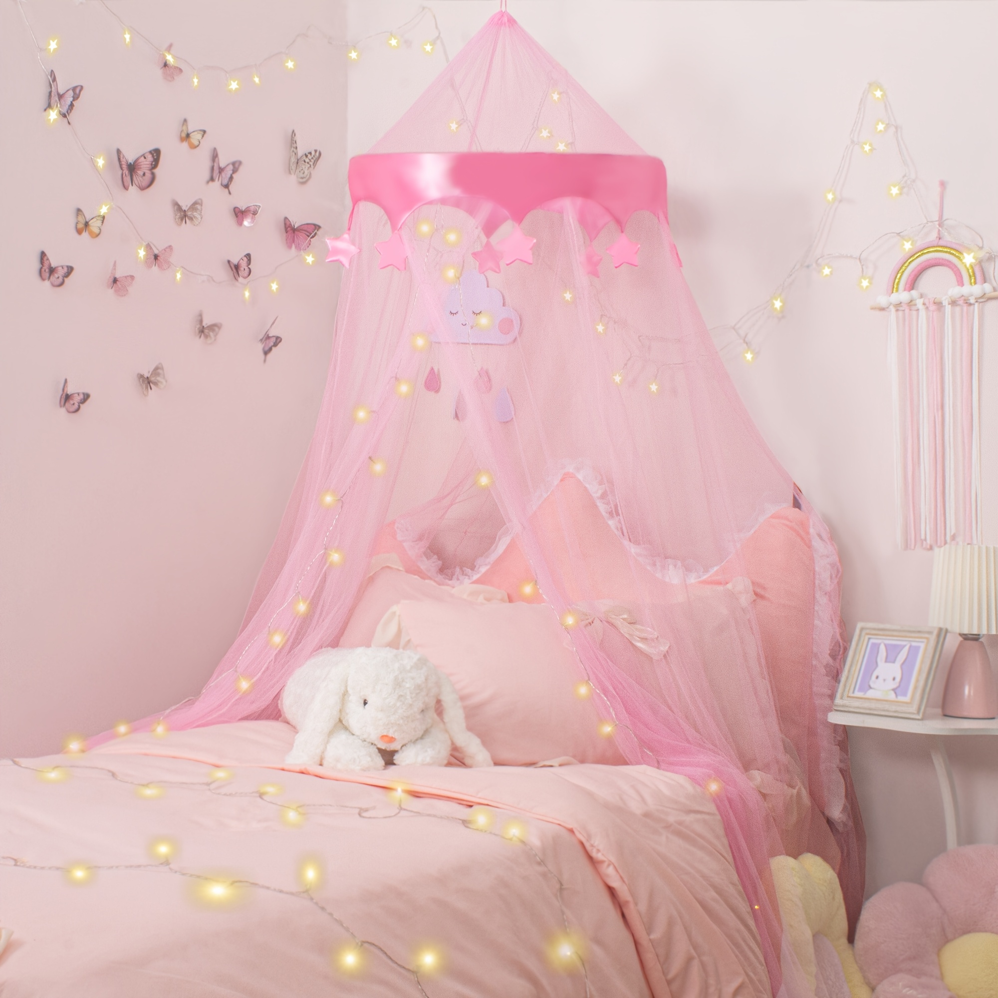 bed canopy girls mosquito net led bulbs lights star element Temu