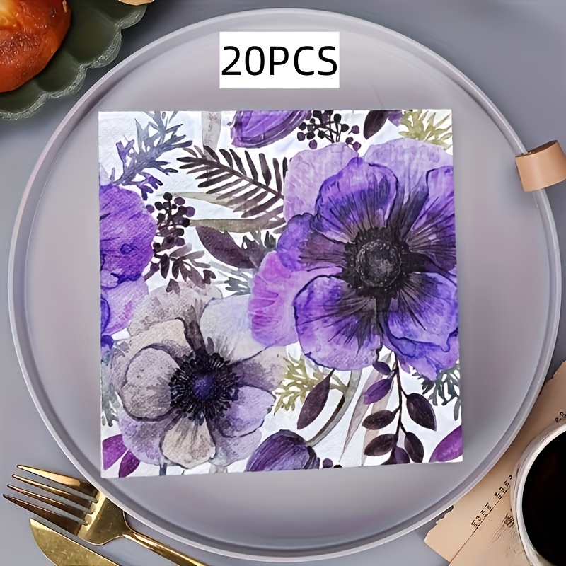 E-shop 20/40 Stück lila florale Servietten mit Druck, doppellagig, für Afternoon Tea und Themenparty-Dekorationen, die die Partyatmosphäre verbessern,