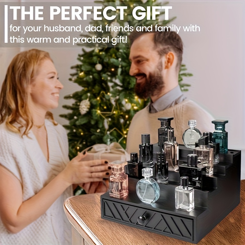   5-tier solid wood cologne storage rack with hidden drawers & soft velvet-lined interior -   vanity organizer with decorative patterns,   display stand for perfume, skincare, jewelry & accessories - space-saving bathroom & bedroom storage, contemporary dresser organizer,  , jewelry boxe, jewelry organizer storage, jewelry box for women Product details 4