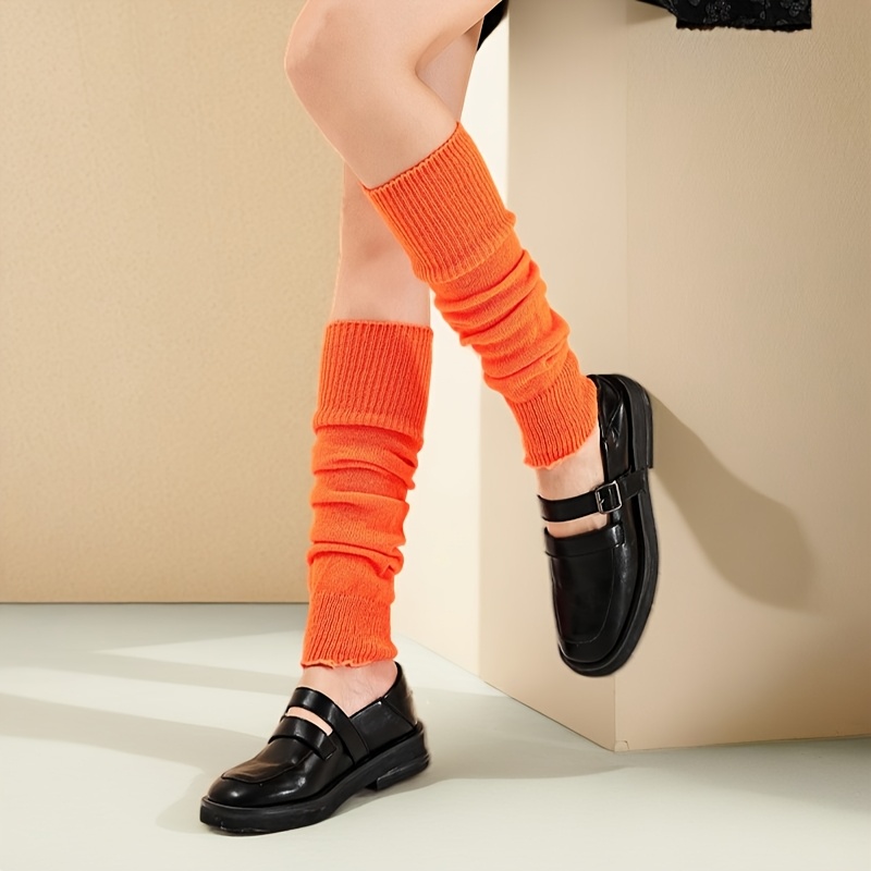 

1 Paire de Jambières Tricotées Orange pour Femmes - Douces & Chaudes, Mélange Extensible de Spandex/Acrylique, Texture Côtelée, Couvre-Chaussettes Confortables Hautes jusqu'au Genou pour une Tendance