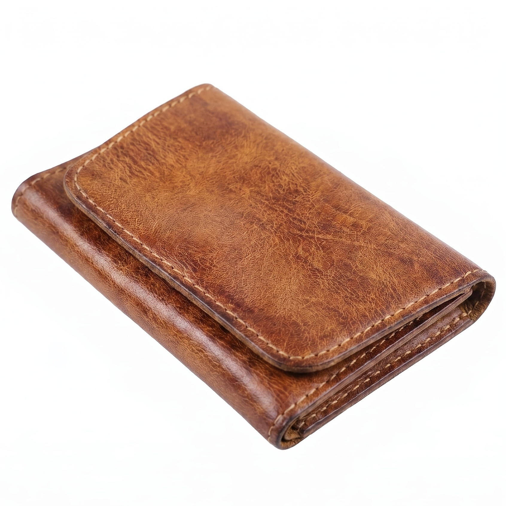 Image of Genuine Cowhide Leather Wallet For Men Women Vintage Handmade Short Small Men's Wallets Compact Card Holder Leather Coin Purse