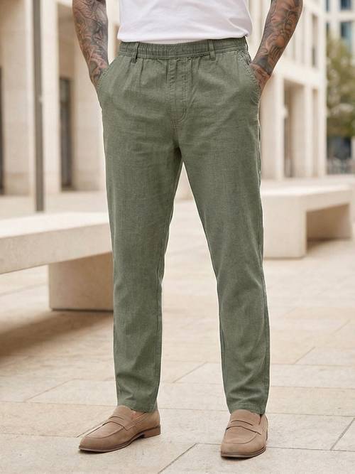 mens casual pants cotton mens long trousers summer lightweight breathable straight leg pants drawstring waist with elastic soft breathable loose fit casual pants suitable for comfortable material