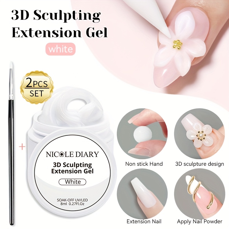 Diary 2pcs/3pcs Carving Nail Gel Polish With Carving Pen Set Sculpting Flower Gel Extension Gel Nail Nail Art Carving Gel Modeling Gel Nail Polish Manicure Nail Salon Home Use