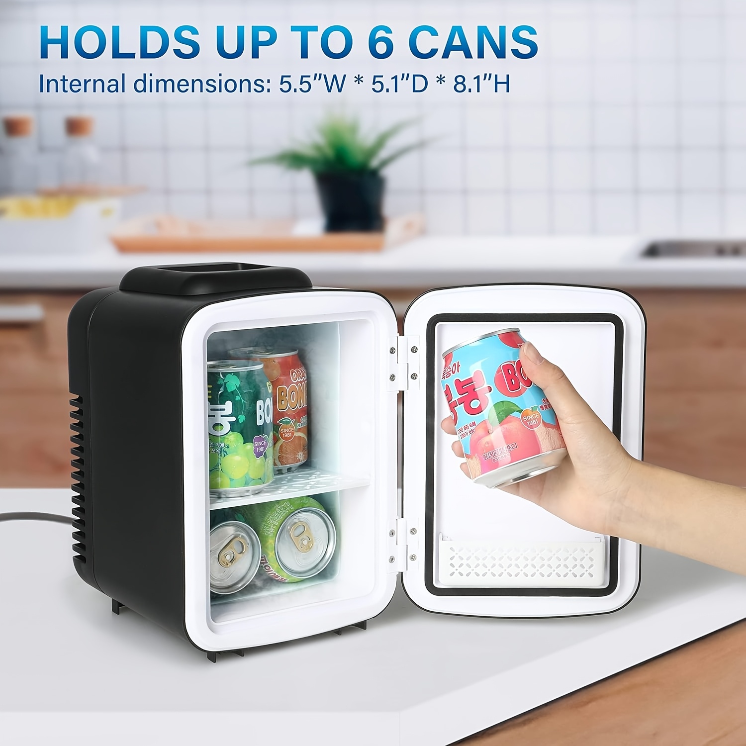 FLUFFY DREAM 1.06gal/6 Can Portable Cooler & Warmer - Freon-Free Compact Fridge with 25dB Quiet Operation, Matte Black Design for Skincare, Cosmetics, Beverages, Food - Ideal for Camping, Office, Travel, Mini Fridge for Bedroom