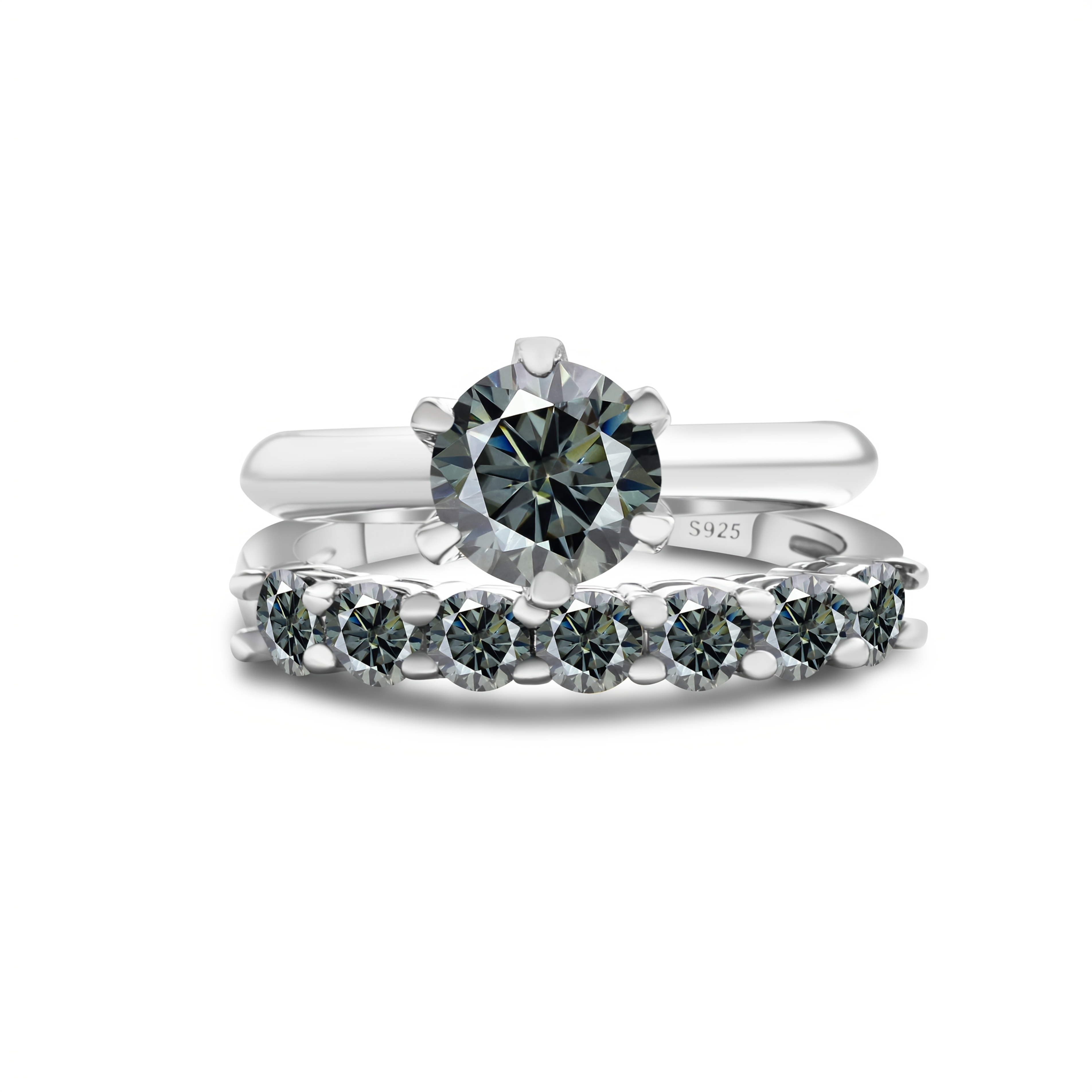 925 Silver Stackable Ring Yellow Moissanite Prong Setting