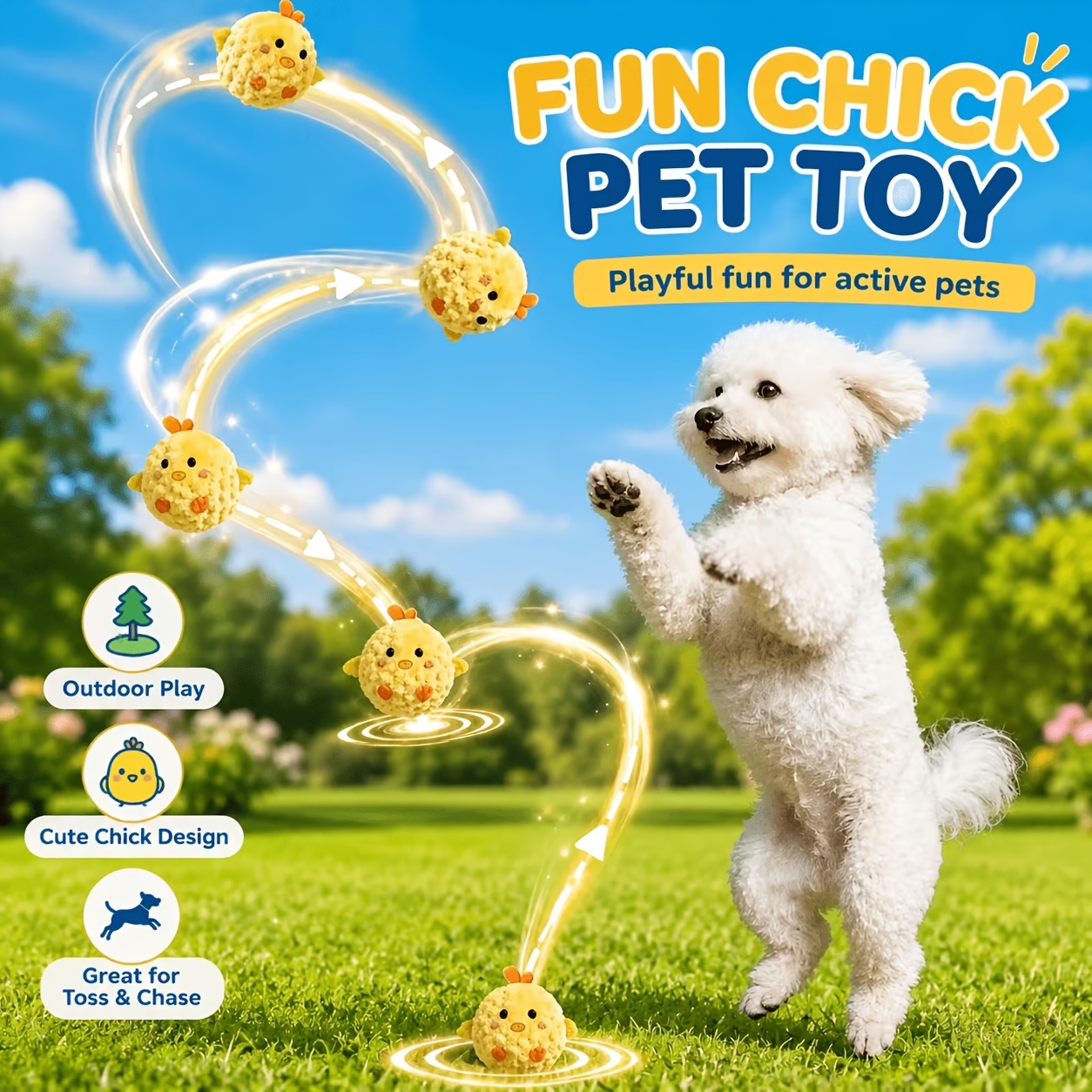 2pcs Yellow Chick Interactive Bouncing Squeaky Toy Ball Set