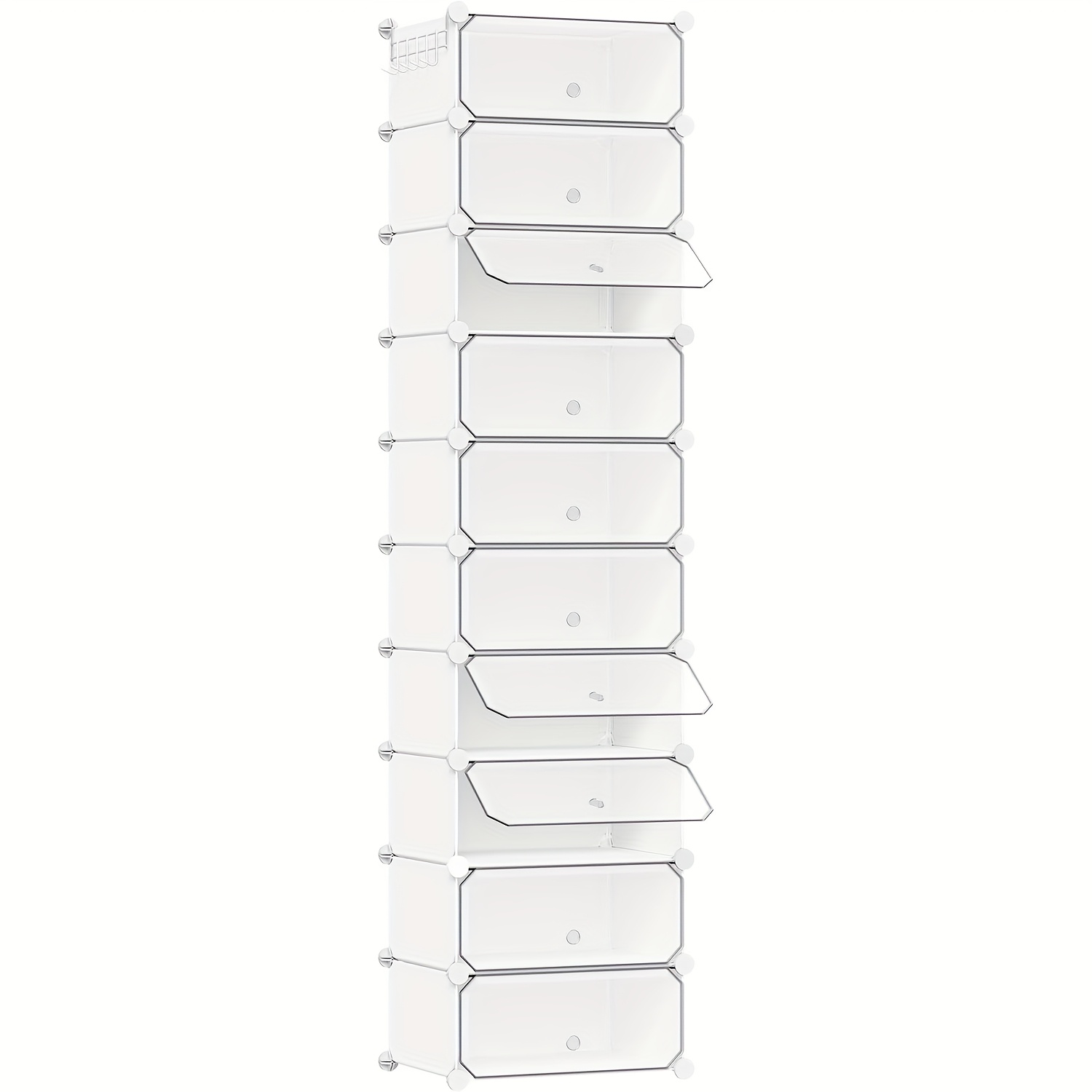 1pc Shoe Boxes, 10 Transparent Plastic Boxes, Shoe Organizers With Door, Stackable Shoe Storage Containers For Entryway And Bedroom, 40 X 30 X 170cm, White