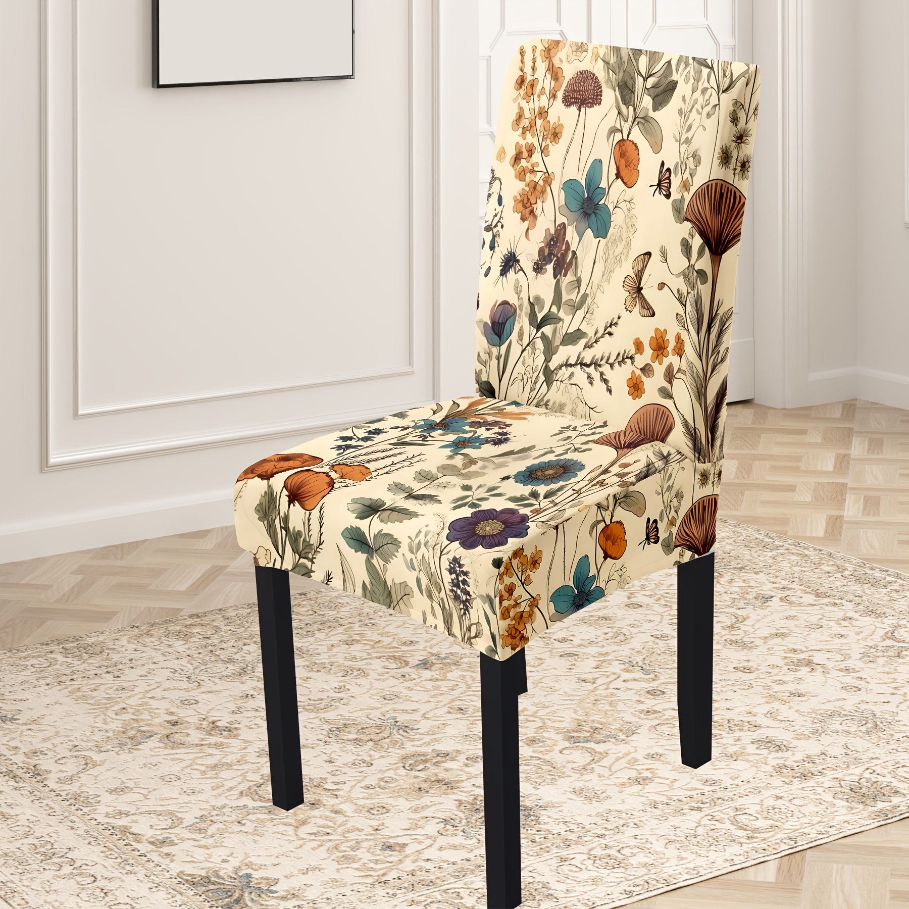 

Country Rustic Floral Chair Slipcovers (set Of 4/6), High Stretch Polyester-spandex Blend, Elastic Band Closure, Machine Washable, Non-fading Milk Silk Fabric, Universal Fit For Dining & Garden Chairs