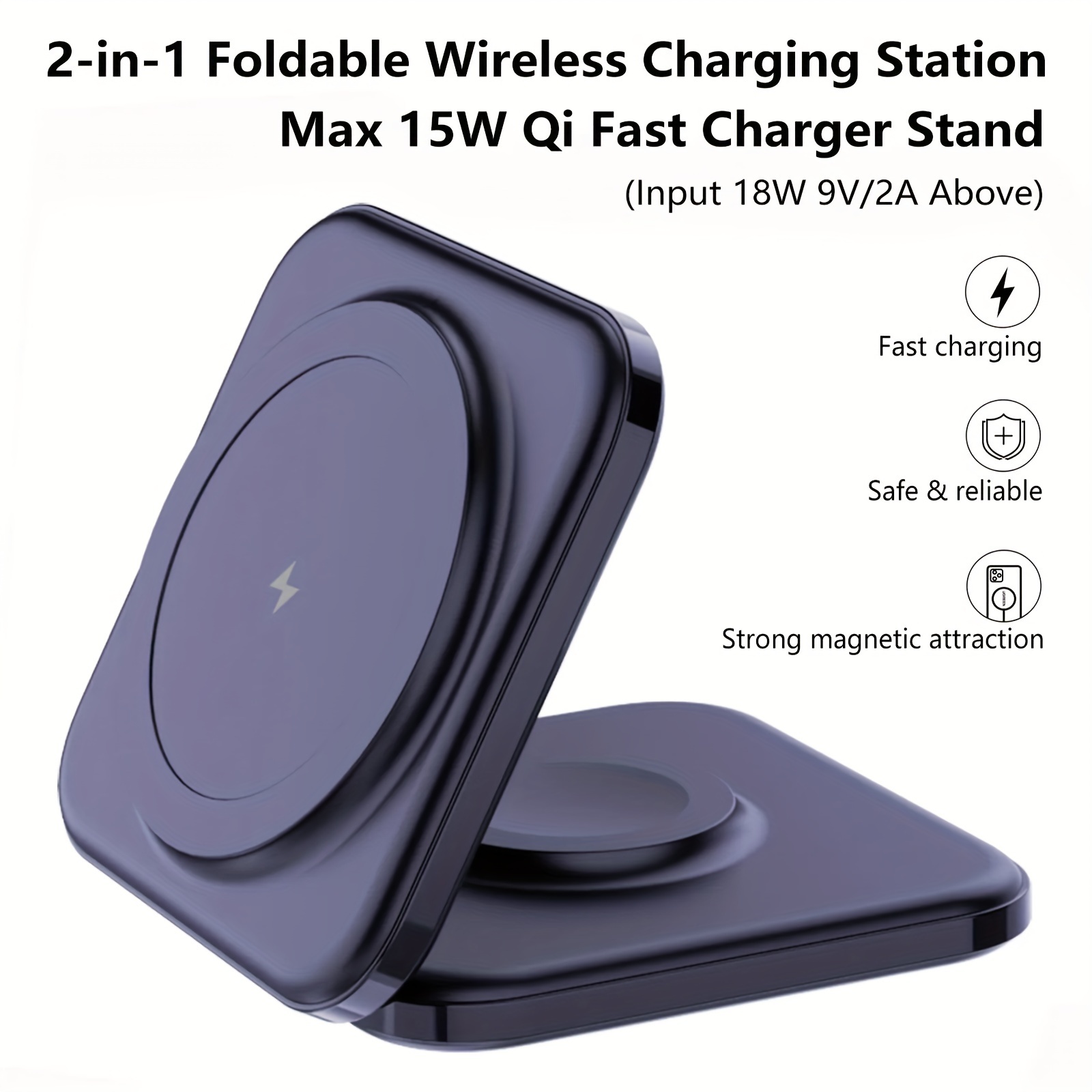 2 in 1 fast wireless charging station 15w qi magnetic foldable charger stand with type c cable for iphone 15 14 series for iwatch 2 3 4 se ultra for 2 3 pro 2 pro 3 details 1