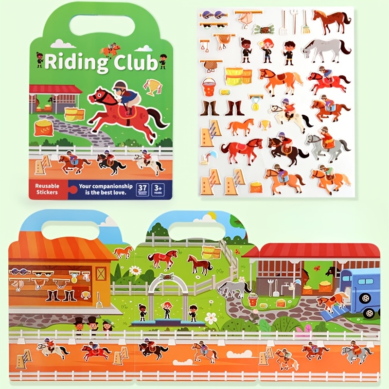 Bubble Sticker Books For | Double-sided Design With Animals, Riding Club | Educational Cognitive Learning Activity | Perfect 3+ | Diverse Topics Stickers