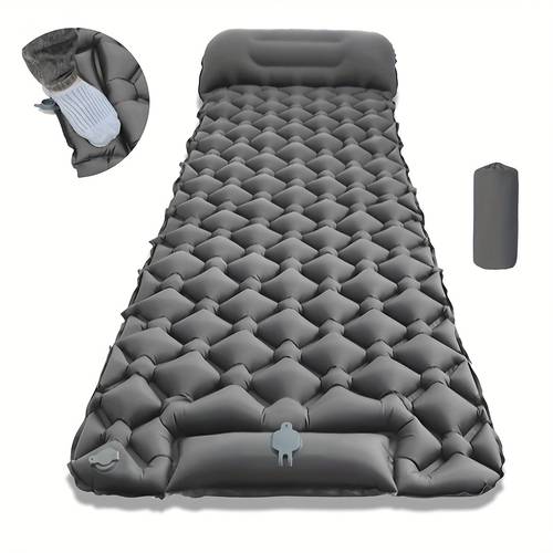 outdoor single inflatable inflatable sleeping pad ultra light portable camping mat built in pillow and pump suitable for hiking backpacking road trips car trips and