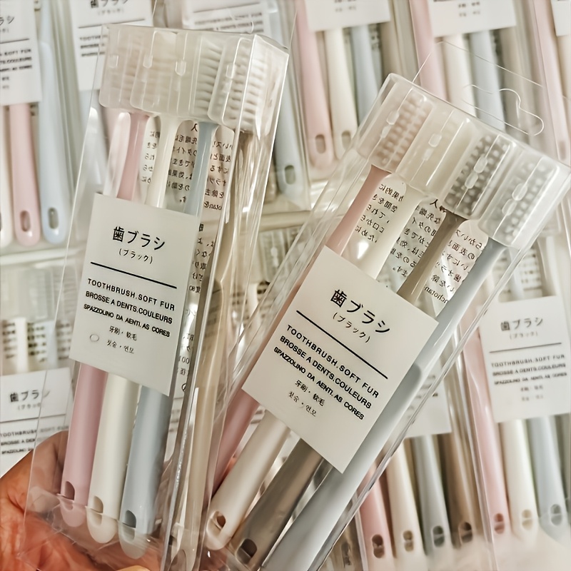 4-Pack Japanese Macaron Color Soft Bristle Toothbrushes with Protective Case