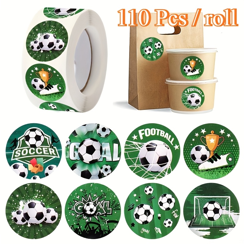 TEMU 110pcs/roll Soccer Self-adhesive Sticker Labels, Green Soccer Decals, Ideal For Scrapbooking, Envelope Sealing, Soccer-themed Party Decorations,