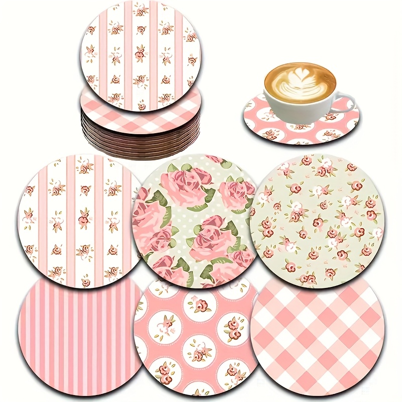 E-shop Set mit 6 Vintage Blumenholz Untersetzer - Hitzebeständig, Rutschfest, Dekorative Tischunterlagen Geeignet für Zuhause, Büro und Partys, Größe
