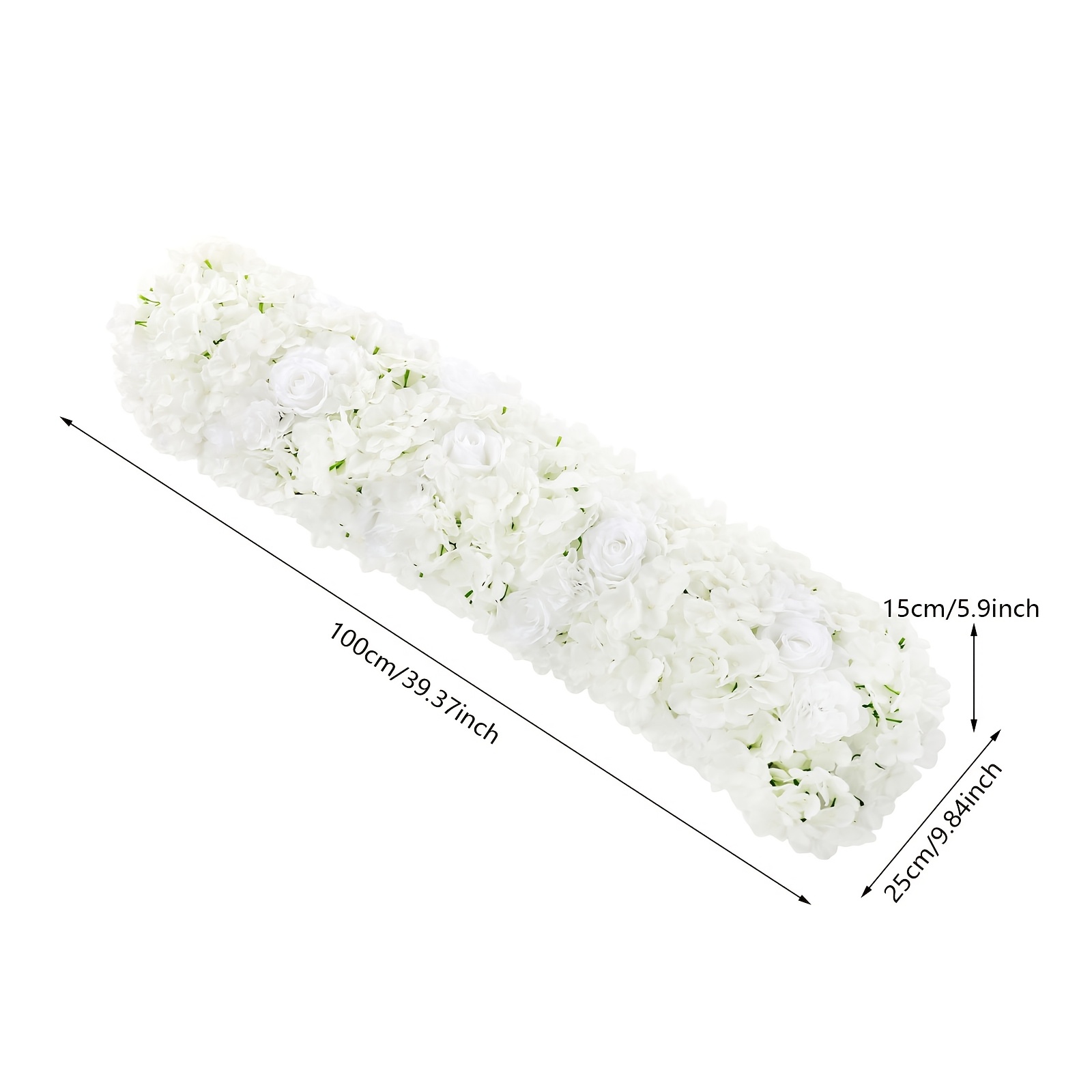 TEMU Artificial Flower Row, 39.4" Realistic Hydrangea Garland, No Watering Needed, Wall Stair Decor, White Lifelike Faux Flowers For Wedding Party