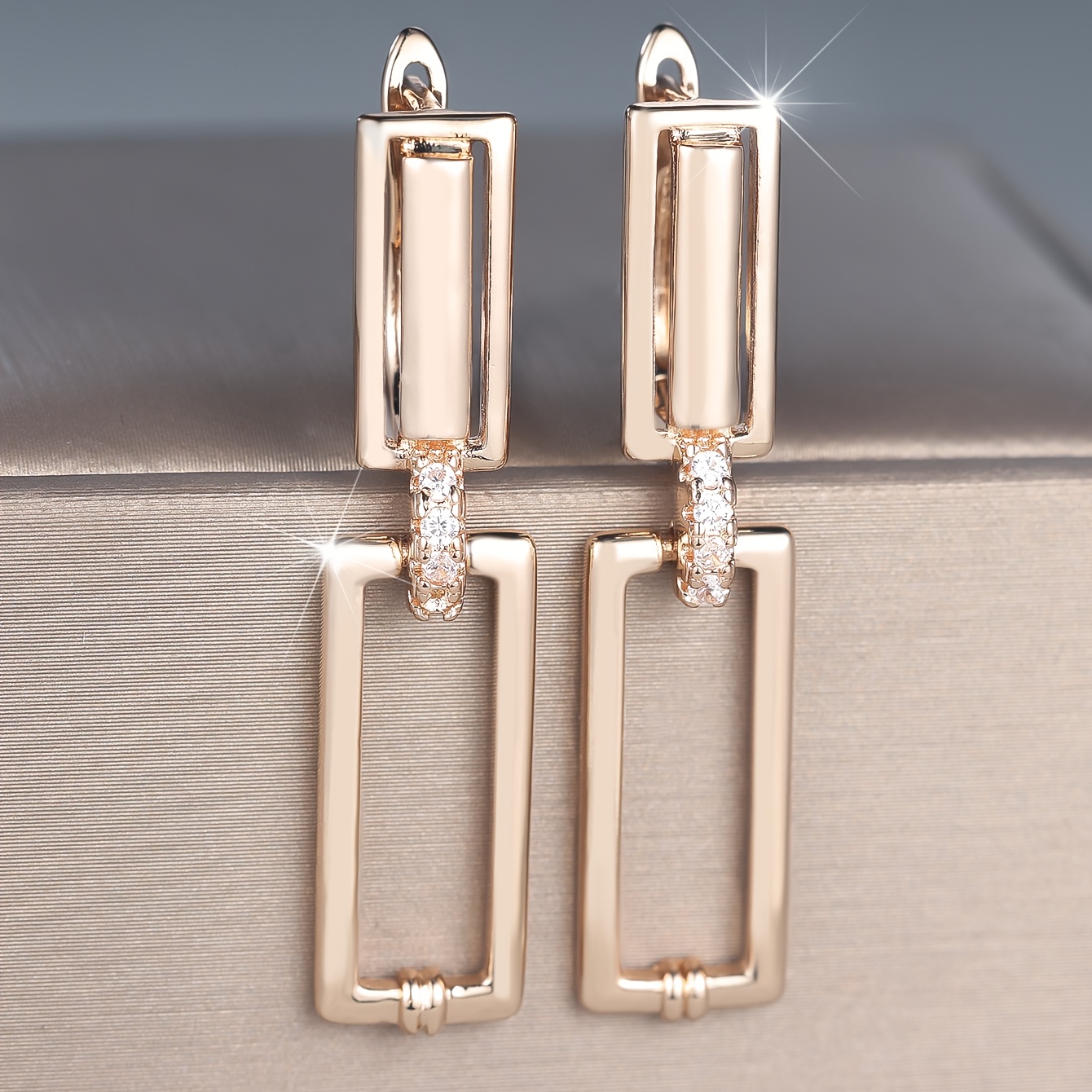 Image of Fashion Bohemian Golden Color Rectangle Style Earrings White Stone Drop Earrings Valentine's Day Jewelry