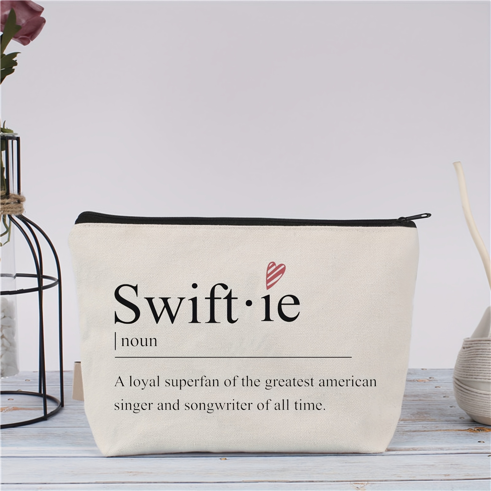 

1pc Swiftie Canvas Makeup Bag - " American Singer & Of " Design In With Black Zipper - Ideal Birthday Gift For Music Lovers & Fans