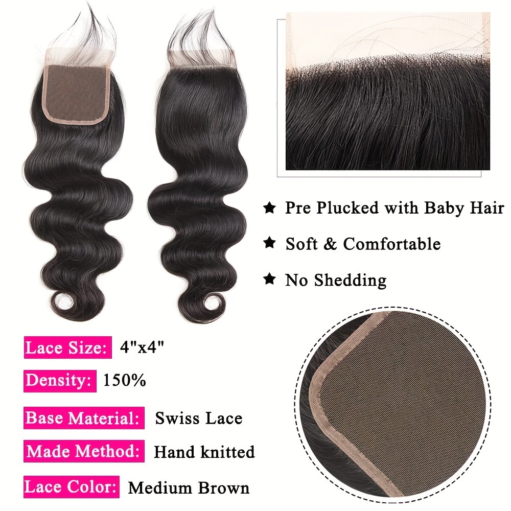 body   bundles with closure 100   brazilian body wave human hair weave with 4x4 free part lace closure   details 4