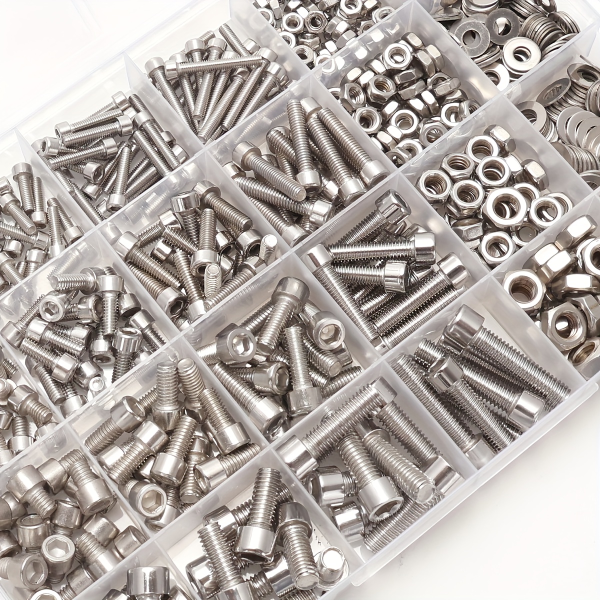 Juego de 480 piezas de tornillos y tuercas hexagonales de acero inoxidable - M2, M3, M4, M5, cabeza hexagonal - Incluye llave de fregona plana